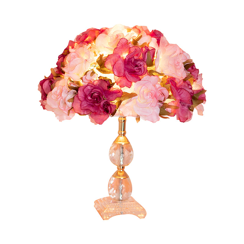 Flower Night Table Light Pastoral Fabric 1-Head Purple Nightstand Lamp with K9 Crystal Base Clearhalo 'Lamps' 'Table Lamps' Lighting' 809595