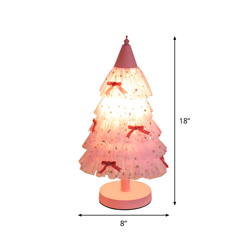 Pink Christmas Tree Table Lighting Kids 1 Bulb Fabric Nightstand Light with Round Base for Girl's Bedroom Clearhalo 'Lamps' 'Table Lamps' Lighting' 809605