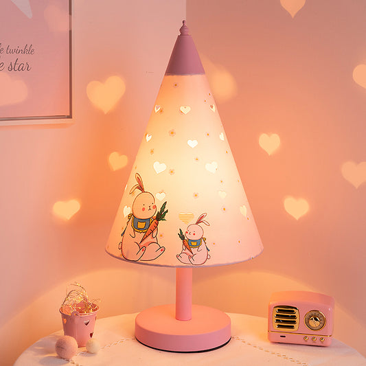 Cone Fabric Nightstand Light Kids 1 Bulb Pink Night Table Lamp with Rabbit Pattern and Cutout Design Pink Clearhalo 'Lamps' 'Table Lamps' Lighting' 809626