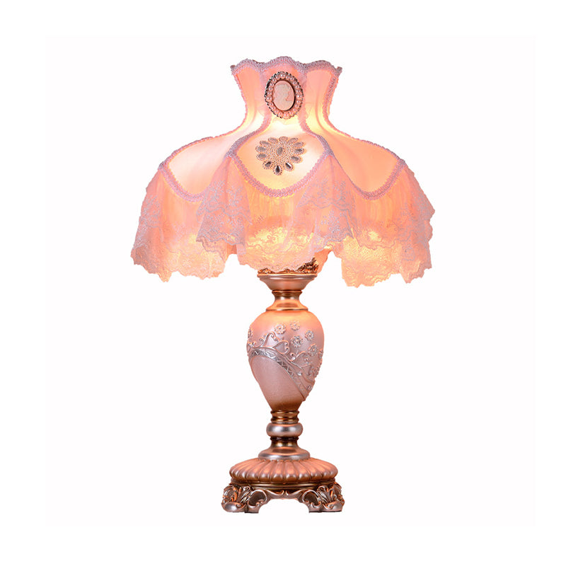 Korean Flower Vase Table Light Resin 1 Bulb Living Room Nightstand Lamp in Pink with Lace Trim Clearhalo 'Lamps' 'Table Lamps' Lighting' 809712