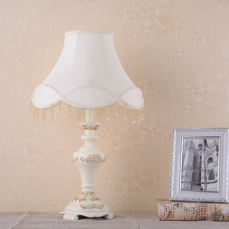 Resin Urn Nightstand Lamp Vintage 1-Light White Night Table Light with Fabric Shade and Drape Clearhalo 'Lamps' 'Table Lamps' Lighting' 809735