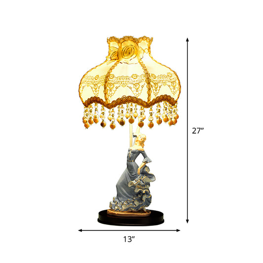 Single Living Room Table Lighting Pastoral Beige Night Light with Scalloped Fabric Shade and Girl Decor Clearhalo 'Lamps' 'Table Lamps' Lighting' 809777