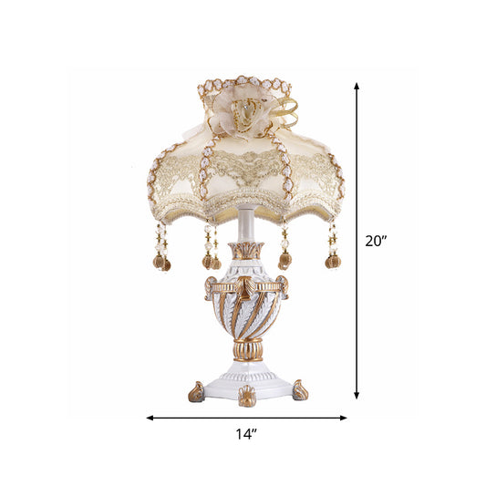 Resin Urn-Shaped Table Lamp Pastoral Style 1 Head Beige Night Light with Fabric Shade Clearhalo 'Lamps' 'Table Lamps' Lighting' 809797