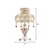 Resin Urn-Shaped Table Lamp Pastoral Style 1 Head Beige Night Light with Fabric Shade Clearhalo 'Lamps' 'Table Lamps' Lighting' 809797