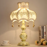 Braided Trim Night Table Light Romantic Pastoral Fabric Single Beige Nightstand Lamp with Resin Base Beige Clearhalo 'Lamps' 'Table Lamps' Lighting' 809798