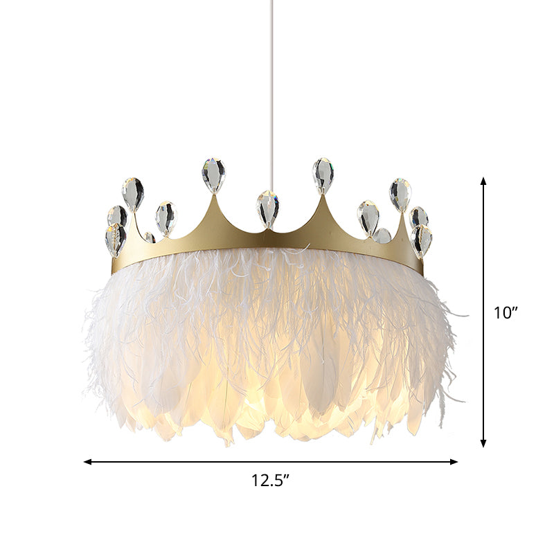 Crown Feather Pendant Light Nordic 1 Head Gold Hanging Lamp with Clear Crystal Accent Clearhalo 'Ceiling Lights' 'Pendant Lights' 'Pendants' Lighting' 809841