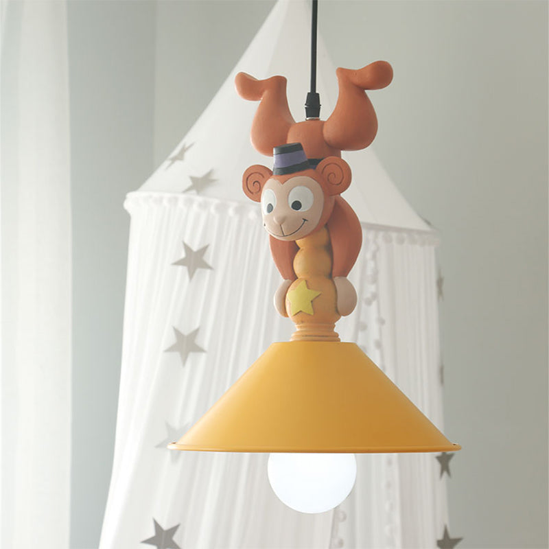 Kids Cartoon Monkey Ceiling Light Resin 1/3 Lamps Bedroom Hanging