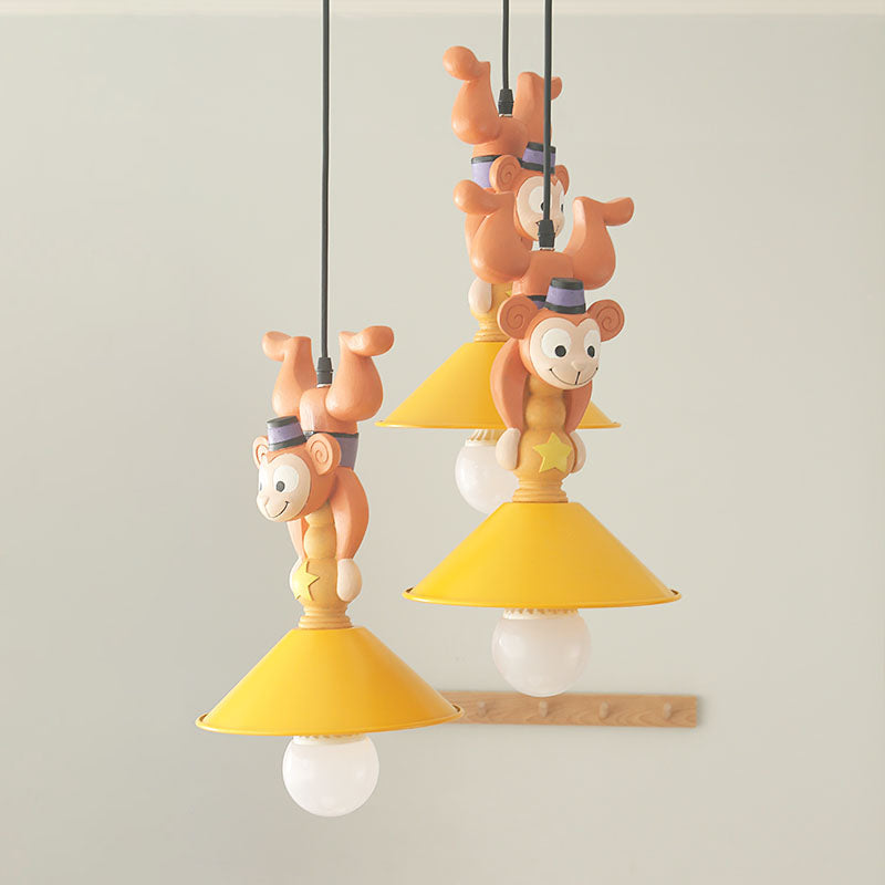 Kids Cartoon Monkey Ceiling Light Resin 1/3 Lamps Bedroom Hanging