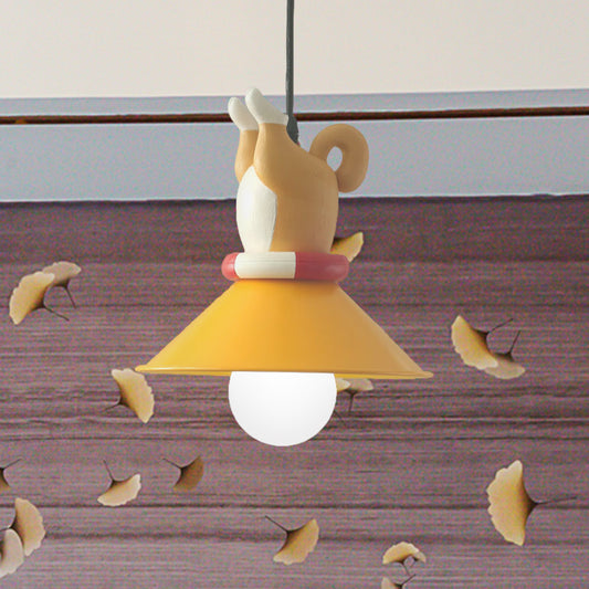 Yellow Animals Hanging Lamp Kit Cartoon Single Bulb Resin Pendant Lighting with Conic Shade Clearhalo 'Ceiling Lights' 'Pendant Lights' 'Pendants' Lighting' 809869