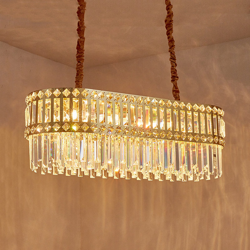 Elongated Dining Table Island Pendant Contemporary Crystal 10-Light Gold Hanging Light Fixture Clearhalo 'Ceiling Lights' 'Island Lights' Lighting' 810072