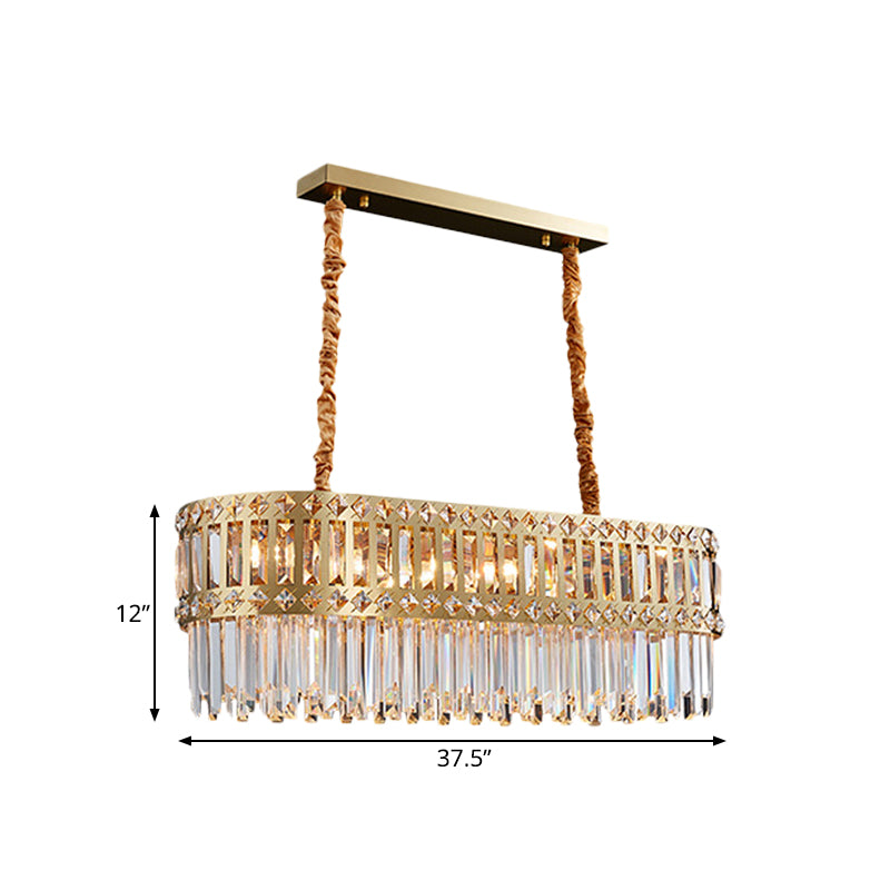 Elongated Dining Table Island Pendant Contemporary Crystal 10-Light Gold Hanging Light Fixture Clearhalo 'Ceiling Lights' 'Island Lights' Lighting' 810073