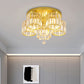 Crystal Prism Gold Finish Ceiling Light Cylindrical 3/5-Head Mid Century Semi Flush Mount Chandelier Clearhalo 'Ceiling Lights' 'Close To Ceiling Lights' 'Close to ceiling' 'Semi-flushmount' Lighting' 810079