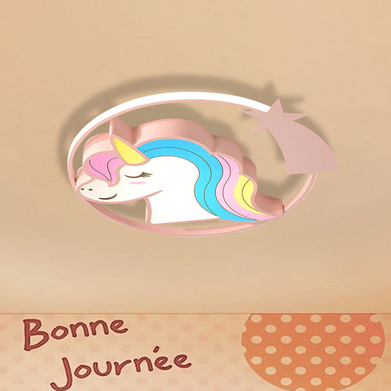 Cartoon Giraffe/Unicorn Flush Light Iron Children Bedroom LED Flush Mount Lighting Fixture in Pink/Yellow/Blue Clearhalo 'Ceiling Lights' 'Close To Ceiling Lights' 'Close to ceiling' 'Flush mount' Lighting' 810210