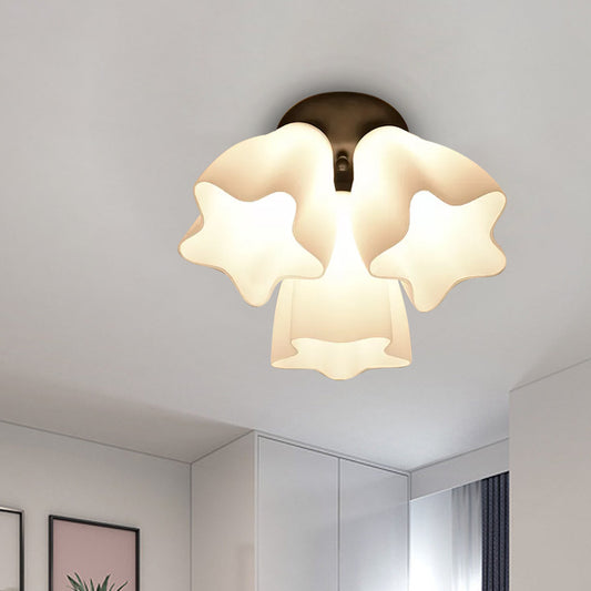 Star Semi Flush Mount Light Simple White Glass 3/5 Bulbs Bedroom Close to Ceiling Lighting Fixture Clearhalo 'Ceiling Lights' 'Close To Ceiling Lights' 'Close to ceiling' 'Glass shade' 'Glass' 'Pendant Lights' 'Semi-flushmount' Lighting' 810298