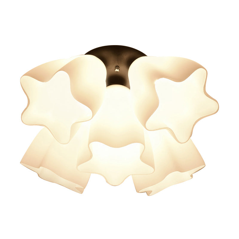 Star Semi Flush Mount Light Simple White Glass 3/5 Bulbs Bedroom Close to Ceiling Lighting Fixture Clearhalo 'Ceiling Lights' 'Close To Ceiling Lights' 'Close to ceiling' 'Glass shade' 'Glass' 'Pendant Lights' 'Semi-flushmount' Lighting' 810304