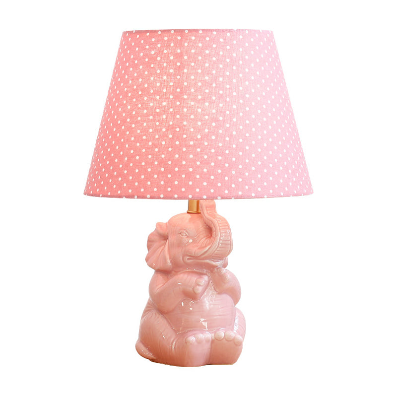 Pink Elephant Nightstand Lamp Modern Single Head Porcelain Table Light with Barrel Fabric Shade for Bedside Clearhalo 'Lamps' 'Table Lamps' Lighting' 810493