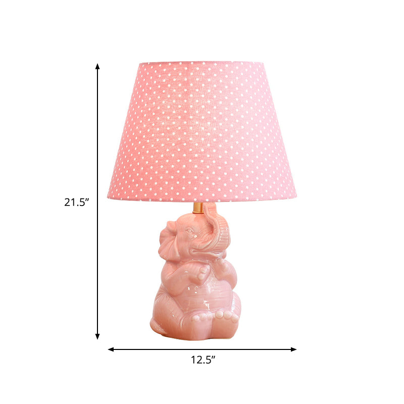 Pink Elephant Nightstand Lamp Modern Single Head Porcelain Table Light with Barrel Fabric Shade for Bedside Clearhalo 'Lamps' 'Table Lamps' Lighting' 810494