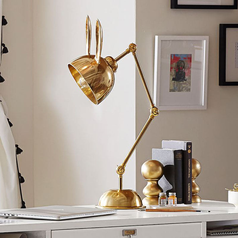 Kids Rabbit Ear Reading Book Light Metal 1 Head Study Room Desk Lamp in Gold with Adjustable Arm Gold Clearhalo 'Lamps' 'Table Lamps' Lighting' 810495