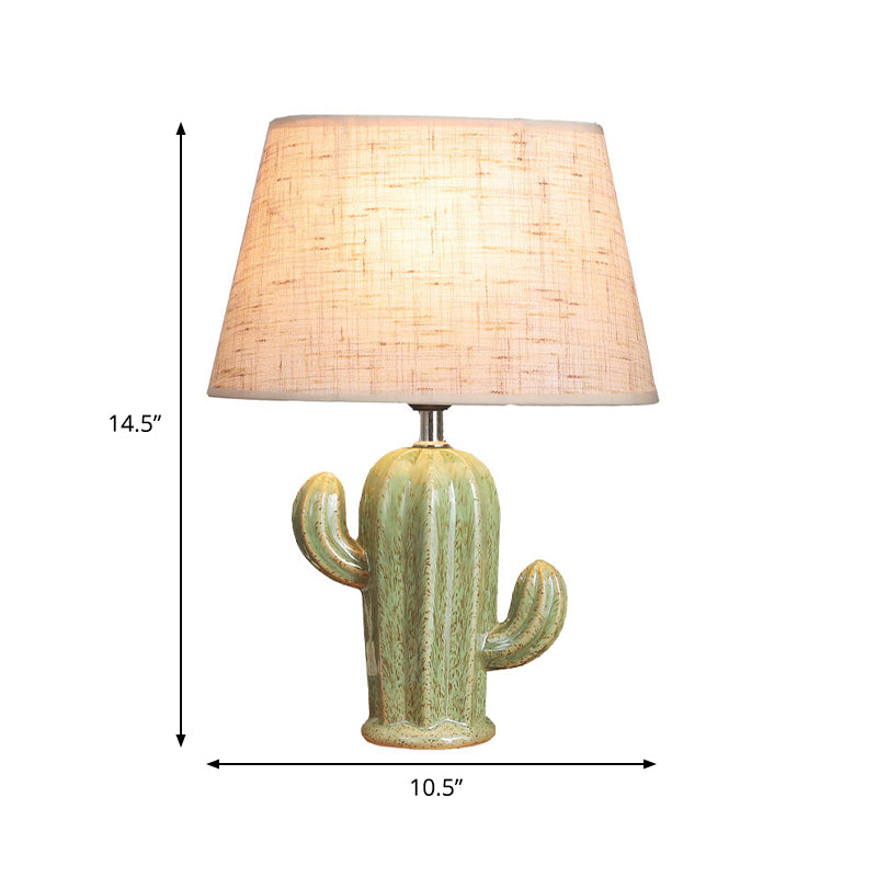 Porcelain Cactus Shape Table Light Contemporary 1 Head Green Nightstand Lamp with Fabric Shade for Bedside Clearhalo 'Lamps' 'Table Lamps' Lighting' 810502