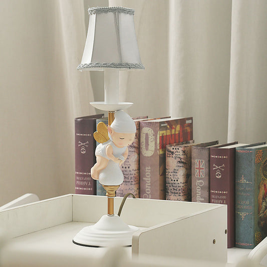 Elf Base Bedside Small Desk Light Resin 1 Head Kids Task Lighting with Empire Shade in White and Gold White-Gold Clearhalo 'Lamps' 'Table Lamps' Lighting' 810507