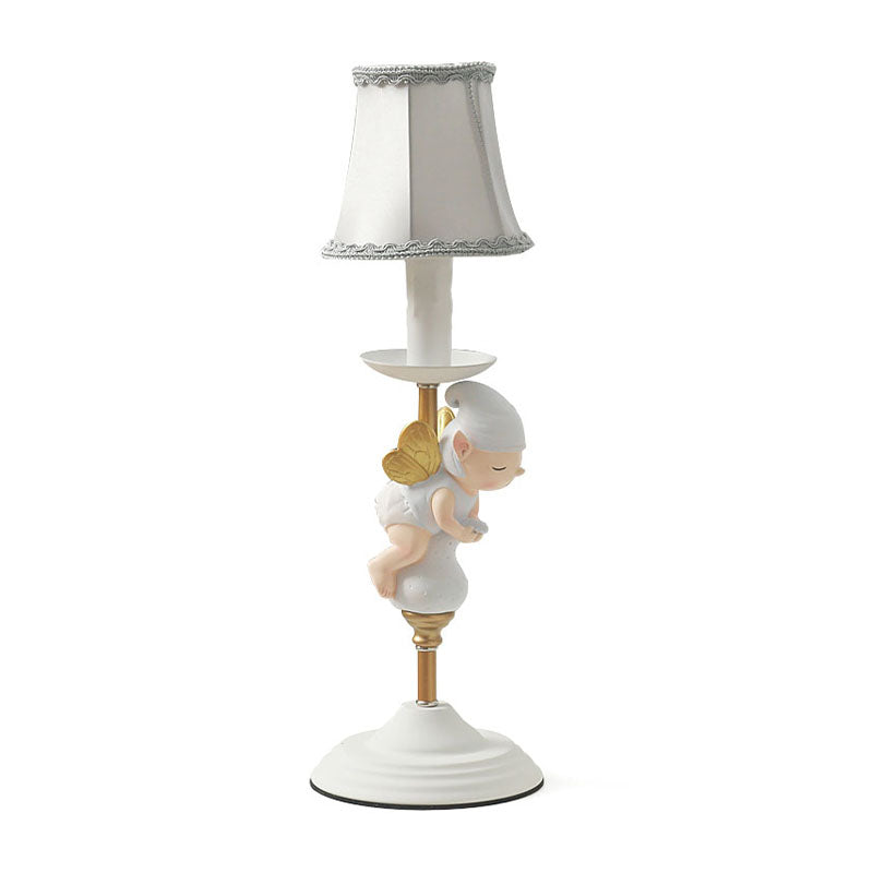 Elf Base Bedside Small Desk Light Resin 1 Head Kids Task Lighting with Empire Shade in White and Gold Clearhalo 'Lamps' 'Table Lamps' Lighting' 810509