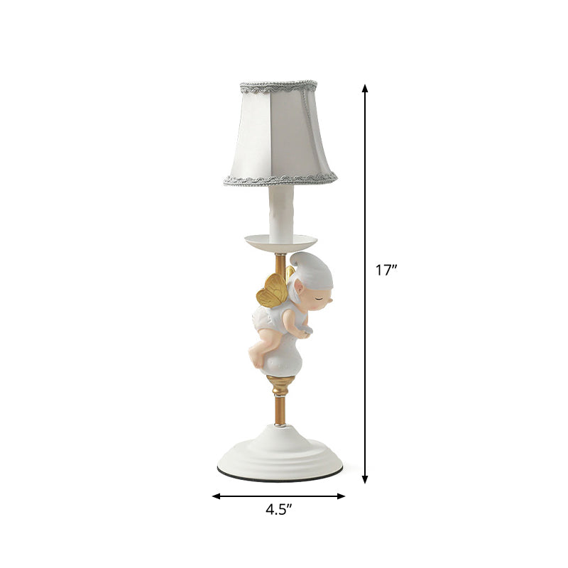Elf Base Bedside Small Desk Light Resin 1 Head Kids Task Lighting with Empire Shade in White and Gold Clearhalo 'Lamps' 'Table Lamps' Lighting' 810510