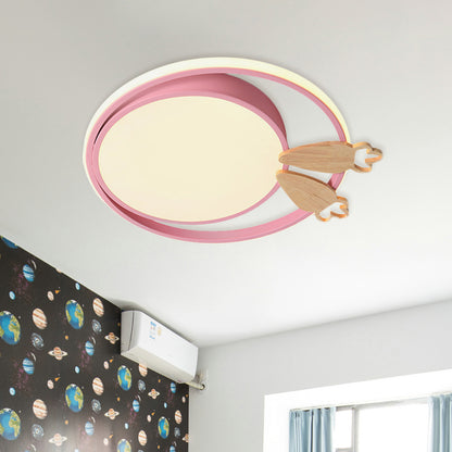 Led Bedroom Close to Ceiling Light Contemporary Green/Blue/Pink Flush Light Fixture with Round Acrylic Shade and Rainbow Bridge/Windmill/Carrot Decoration Pink Clearhalo 'Ceiling Lights' 'Close To Ceiling Lights' 'Close to ceiling' 'Flush mount' Lighting' 811407