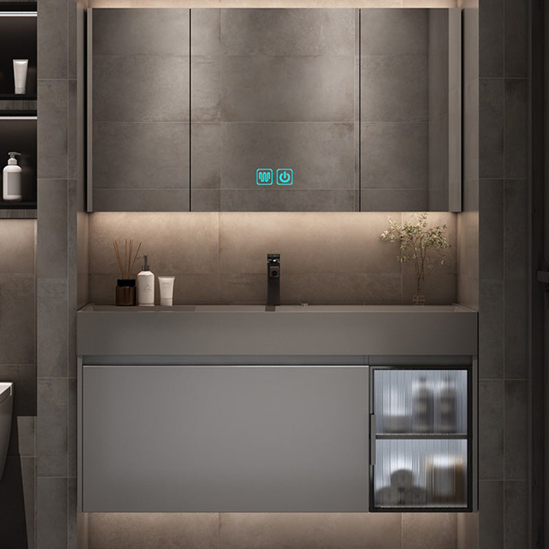 Modern Bathroom Vanity Cabinet Wall-Mounted One Drawer and Shelving Vanity & Faucet & Mirror Cabinet 47.2"L x 19.7"W x 21.7"H Smart Control Included Clearhalo 'Bathroom Remodel & Bathroom Fixtures' 'Bathroom Vanities' 'bathroom_vanities' 'Home Improvement' 'home_improvement' 'home_improvement_bathroom_vanities' 8117852