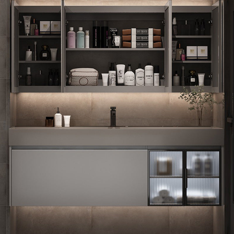 Modern Bathroom Vanity Cabinet Wall-Mounted One Drawer and Shelving Clearhalo 'Bathroom Remodel & Bathroom Fixtures' 'Bathroom Vanities' 'bathroom_vanities' 'Home Improvement' 'home_improvement' 'home_improvement_bathroom_vanities' 8117855