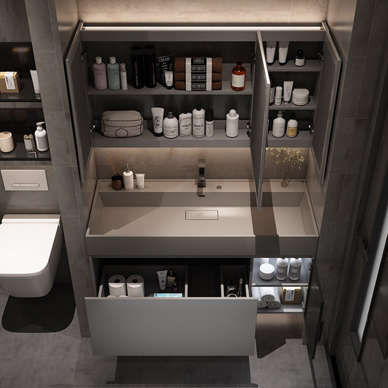 Modern Bathroom Vanity Cabinet Wall-Mounted One Drawer and Shelving Clearhalo 'Bathroom Remodel & Bathroom Fixtures' 'Bathroom Vanities' 'bathroom_vanities' 'Home Improvement' 'home_improvement' 'home_improvement_bathroom_vanities' 8117859