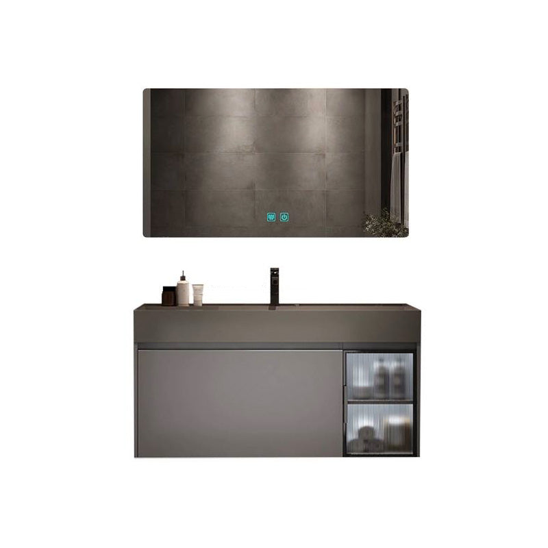 Modern Bathroom Vanity Cabinet Wall-Mounted One Drawer and Shelving Vanity & Faucet & Mirrors 39.5"L x 20"W x 22"H Smart Control Included Clearhalo 'Bathroom Remodel & Bathroom Fixtures' 'Bathroom Vanities' 'bathroom_vanities' 'Home Improvement' 'home_improvement' 'home_improvement_bathroom_vanities' 8117863