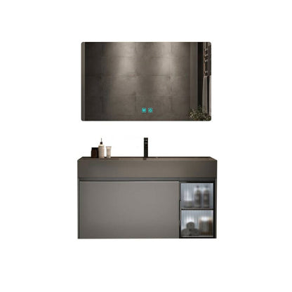 Modern Bathroom Vanity Cabinet Wall-Mounted One Drawer and Shelving Vanity & Faucet & Mirrors 27.5"L x 20"W x 22"H Smart Control Included Clearhalo 'Bathroom Remodel & Bathroom Fixtures' 'Bathroom Vanities' 'bathroom_vanities' 'Home Improvement' 'home_improvement' 'home_improvement_bathroom_vanities' 8117866