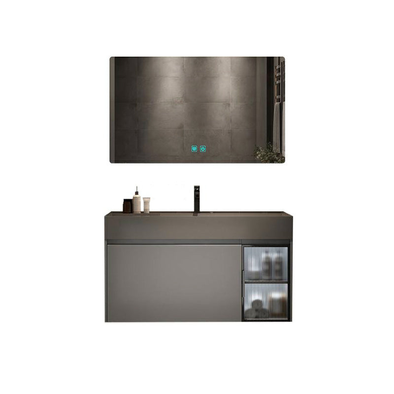 Modern Bathroom Vanity Cabinet Wall-Mounted One Drawer and Shelving Vanity & Faucet & Mirrors 31.5"L x 20"W x 22"H Smart Control Included Clearhalo 'Bathroom Remodel & Bathroom Fixtures' 'Bathroom Vanities' 'bathroom_vanities' 'Home Improvement' 'home_improvement' 'home_improvement_bathroom_vanities' 8117868