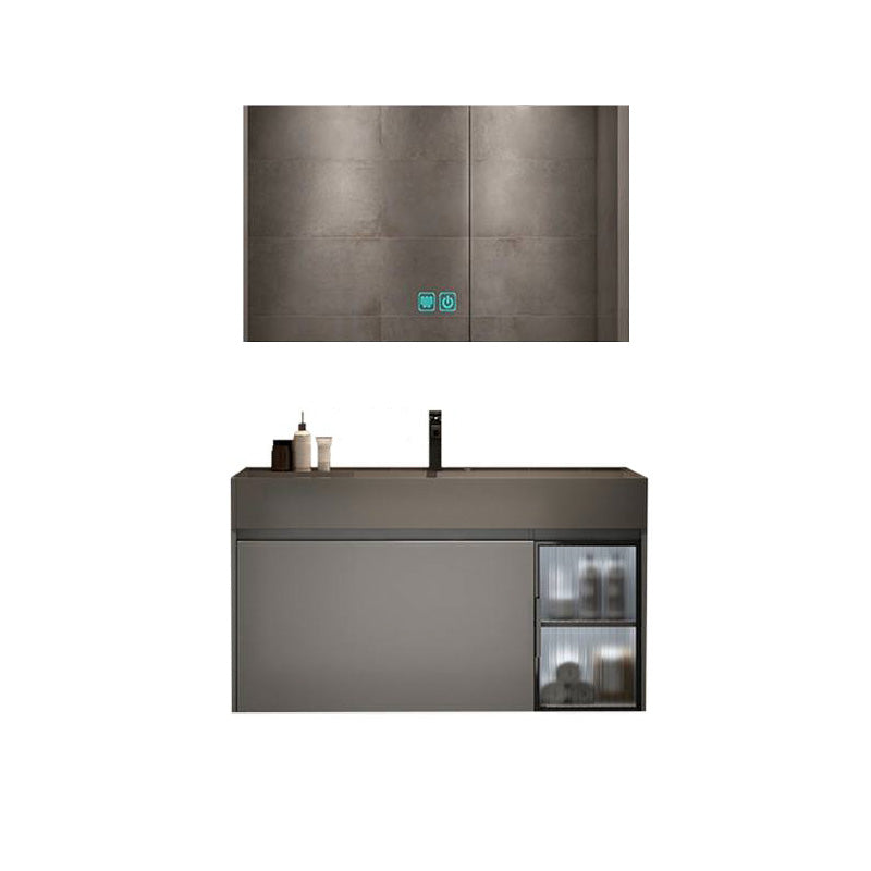 Modern Bathroom Vanity Cabinet Wall-Mounted One Drawer and Shelving Vanity & Faucet & Mirror Cabinet 27.5"L x 20"W x 22"H Smart Control Included Clearhalo 'Bathroom Remodel & Bathroom Fixtures' 'Bathroom Vanities' 'bathroom_vanities' 'Home Improvement' 'home_improvement' 'home_improvement_bathroom_vanities' 8117871