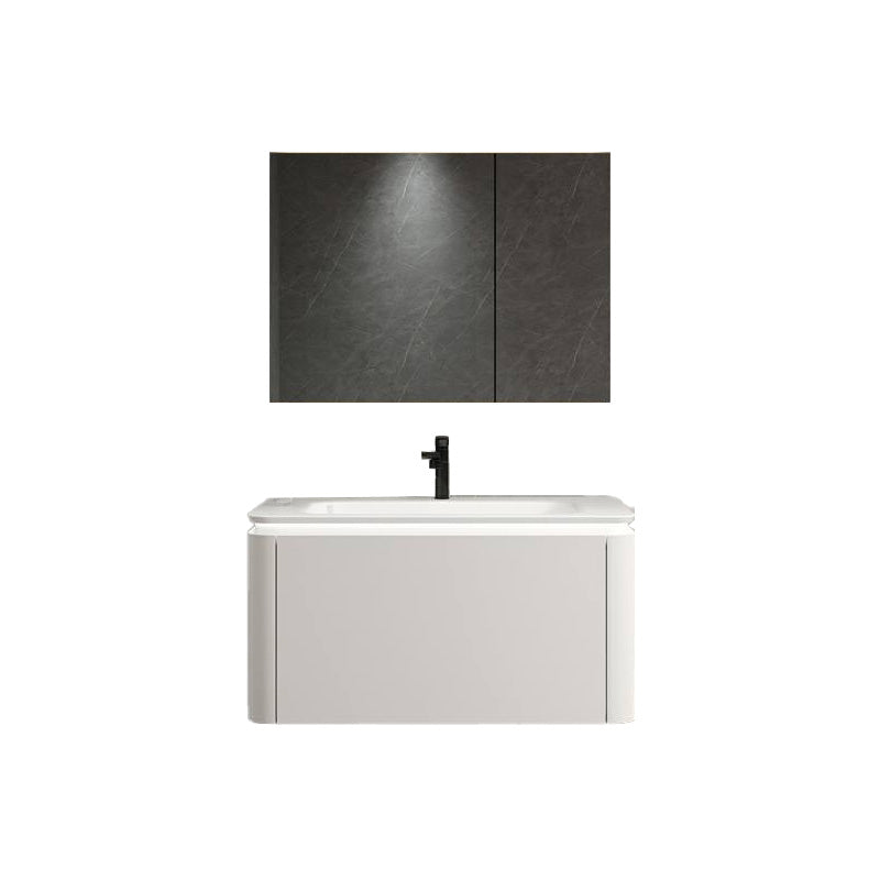 Wall Mounted Bathroom Vanity Mirror Drawer Single Sink Wood Rectangular in White Vanity & Faucet & Enclosed Mirror Cabinet 27.6"L x 18.5"W x 17.7"H Smart Control Not Included Clearhalo 'Bathroom Remodel & Bathroom Fixtures' 'Bathroom Vanities' 'bathroom_vanities' 'Home Improvement' 'home_improvement' 'home_improvement_bathroom_vanities' 8117999