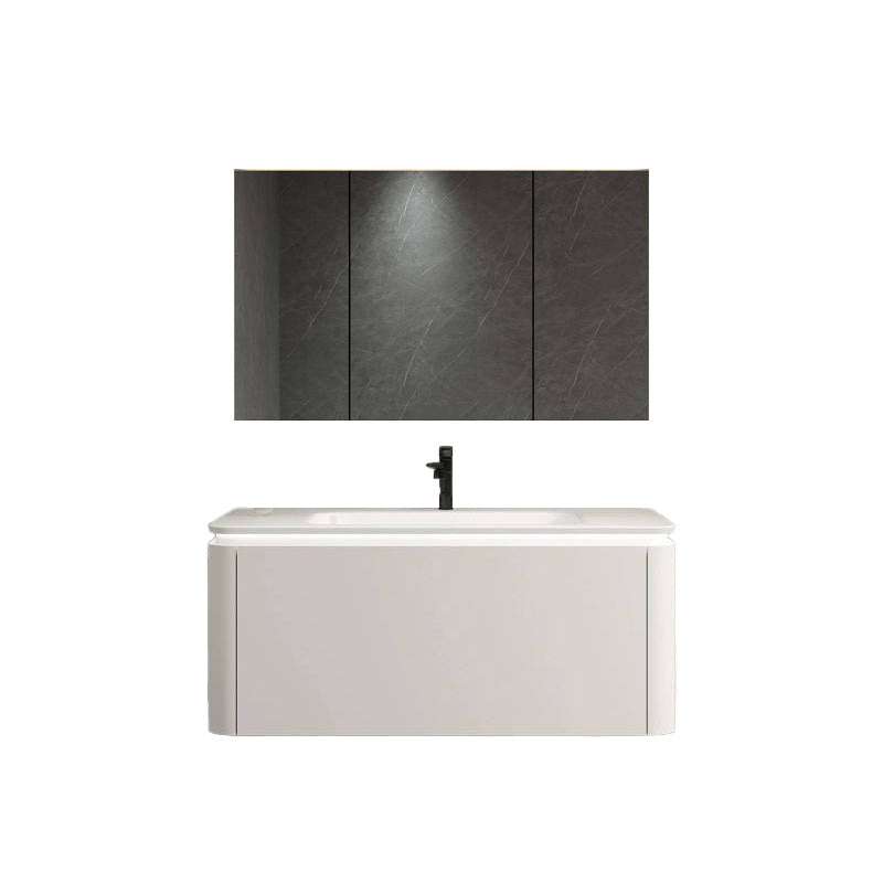 Wall Mounted Bathroom Vanity Mirror Drawer Single Sink Wood Rectangular in White Vanity & Faucet & Enclosed Mirror Cabinet 35.4"L x 18.5"W x 17.7"H Smart Control Not Included Clearhalo 'Bathroom Remodel & Bathroom Fixtures' 'Bathroom Vanities' 'bathroom_vanities' 'Home Improvement' 'home_improvement' 'home_improvement_bathroom_vanities' 8118006