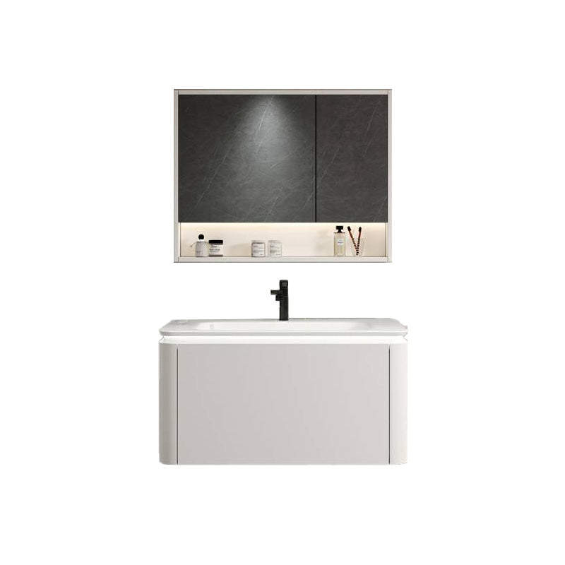 Wall Mounted Bathroom Vanity Mirror Drawer Single Sink Wood Rectangular in White Vanity & Faucet & Mirror Cabinet 31.5"L x 18.5"W x 17.7"H Smart Control Not Included Clearhalo 'Bathroom Remodel & Bathroom Fixtures' 'Bathroom Vanities' 'bathroom_vanities' 'Home Improvement' 'home_improvement' 'home_improvement_bathroom_vanities' 8118012