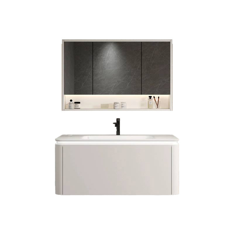 Wall Mounted Bathroom Vanity Mirror Drawer Single Sink Wood Rectangular in White Vanity & Faucet & Mirror Cabinet 39.4"L x 18.5"W x 17.7"H Smart Control Not Included Clearhalo 'Bathroom Remodel & Bathroom Fixtures' 'Bathroom Vanities' 'bathroom_vanities' 'Home Improvement' 'home_improvement' 'home_improvement_bathroom_vanities' 8118015