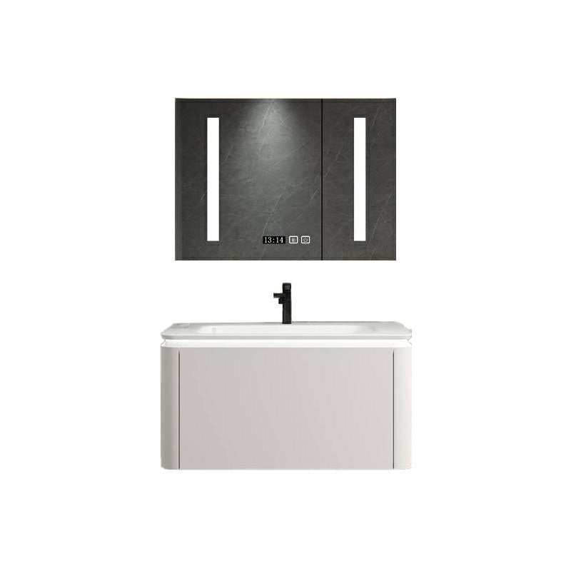 Wall Mounted Bathroom Vanity Mirror Drawer Single Sink Wood Rectangular in White Vanity & Faucet & Enclosed Mirror Cabinet 31.5"L x 18.5"W x 17.7"H Smart Control Included Clearhalo 'Bathroom Remodel & Bathroom Fixtures' 'Bathroom Vanities' 'bathroom_vanities' 'Home Improvement' 'home_improvement' 'home_improvement_bathroom_vanities' 8118021
