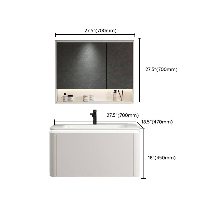 Wall Mounted Bathroom Vanity Mirror Drawer Single Sink Wood Rectangular in White Clearhalo 'Bathroom Remodel & Bathroom Fixtures' 'Bathroom Vanities' 'bathroom_vanities' 'Home Improvement' 'home_improvement' 'home_improvement_bathroom_vanities' 8118032