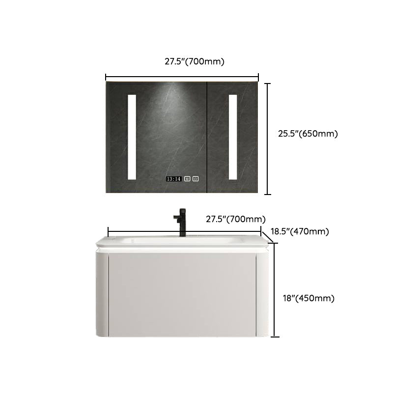 Wall Mounted Bathroom Vanity Mirror Drawer Single Sink Wood Rectangular in White Clearhalo 'Bathroom Remodel & Bathroom Fixtures' 'Bathroom Vanities' 'bathroom_vanities' 'Home Improvement' 'home_improvement' 'home_improvement_bathroom_vanities' 8118037
