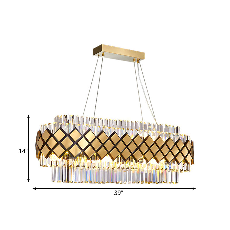 Crystal Block Oval Island Light Contemporary 16-Light Dining Room Pendant Lighting in Gold with Lattice Frame Clearhalo 'Ceiling Lights' 'Island Lights' Lighting' 812090