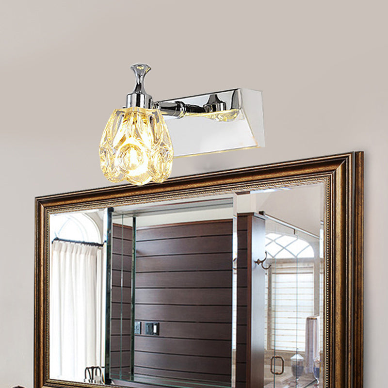 Chrome 1/2/3-Light Vanity Light Fixture Minimal Faceted Crystal Flower Wall Sconce in Warm/White Light 1.0 Chrome Clearhalo 'Modern wall lights' 'Modern' 'Vanity Lights' 'Wall Lights' Lighting' 812091