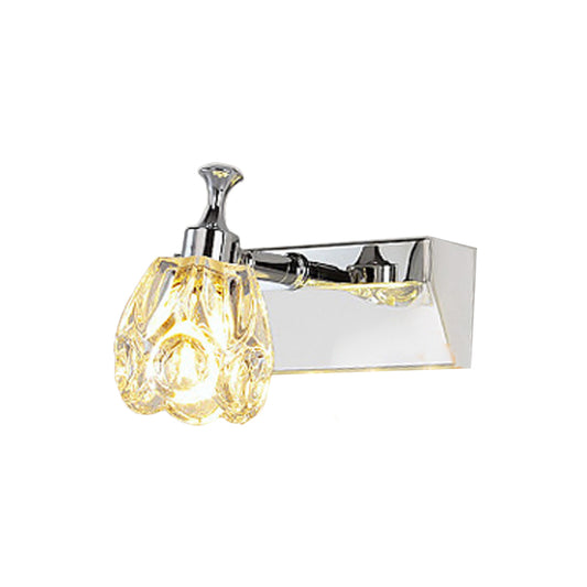 Chrome 1/2/3-Light Vanity Light Fixture Minimal Faceted Crystal Flower Wall Sconce in Warm/White Light Clearhalo 'Modern wall lights' 'Modern' 'Vanity Lights' 'Wall Lights' Lighting' 812092