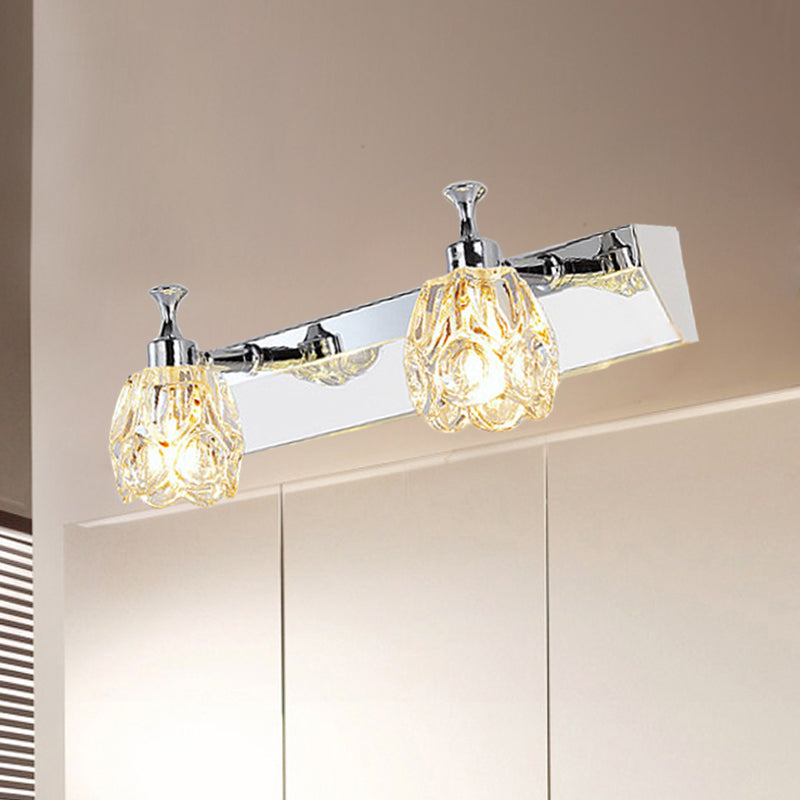 Chrome 1/2/3-Light Vanity Light Fixture Minimal Faceted Crystal Flower Wall Sconce in Warm/White Light 2.0 Chrome Clearhalo 'Modern wall lights' 'Modern' 'Vanity Lights' 'Wall Lights' Lighting' 812095