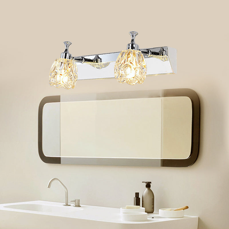 Chrome 1/2/3-Light Vanity Light Fixture Minimal Faceted Crystal Flower Wall Sconce in Warm/White Light Clearhalo 'Modern wall lights' 'Modern' 'Vanity Lights' 'Wall Lights' Lighting' 812096