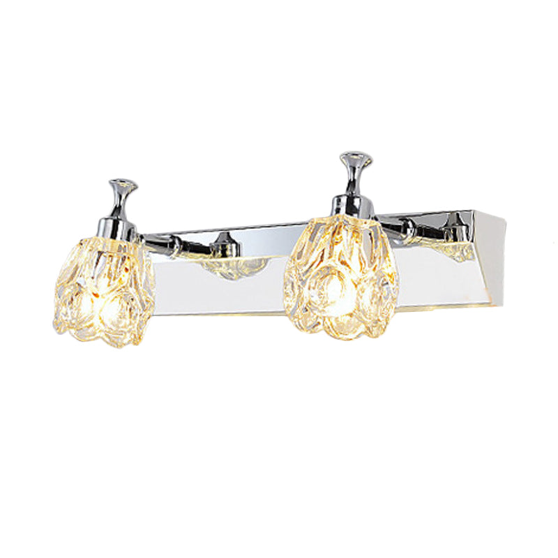 Chrome 1/2/3-Light Vanity Light Fixture Minimal Faceted Crystal Flower Wall Sconce in Warm/White Light Clearhalo 'Modern wall lights' 'Modern' 'Vanity Lights' 'Wall Lights' Lighting' 812097