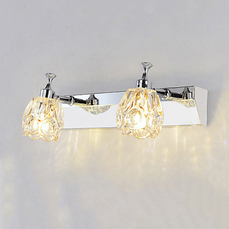 Chrome 1/2/3-Light Vanity Light Fixture Minimal Faceted Crystal Flower Wall Sconce in Warm/White Light Clearhalo 'Modern wall lights' 'Modern' 'Vanity Lights' 'Wall Lights' Lighting' 812098