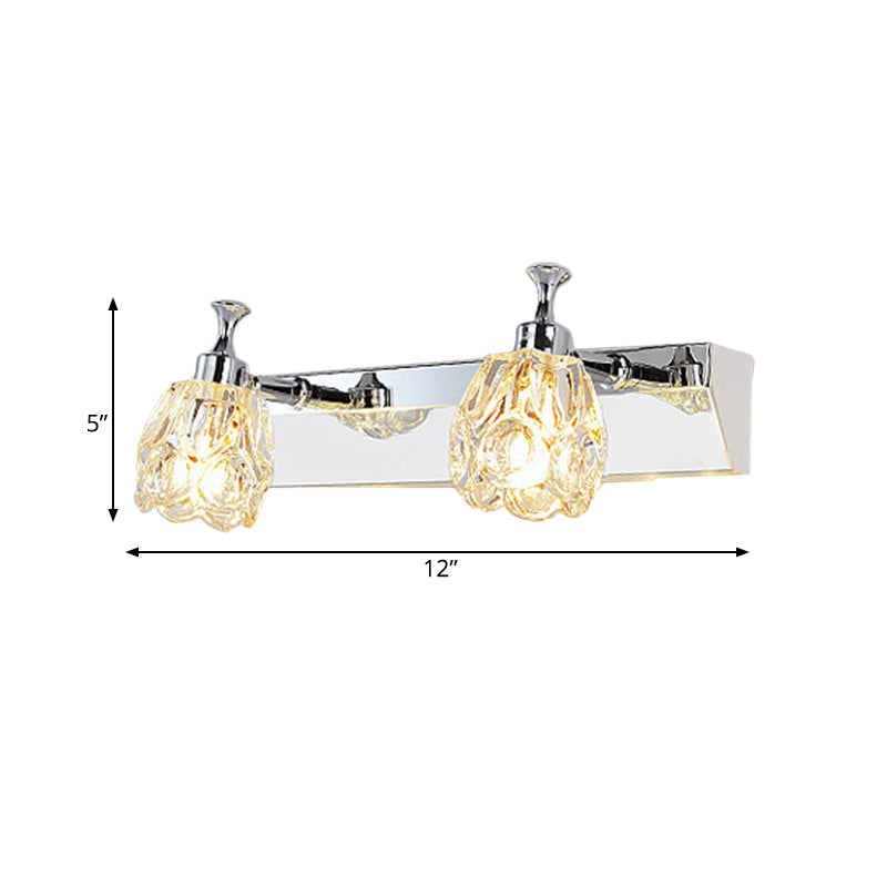 Chrome 1/2/3-Light Vanity Light Fixture Minimal Faceted Crystal Flower Wall Sconce in Warm/White Light Clearhalo 'Modern wall lights' 'Modern' 'Vanity Lights' 'Wall Lights' Lighting' 812099