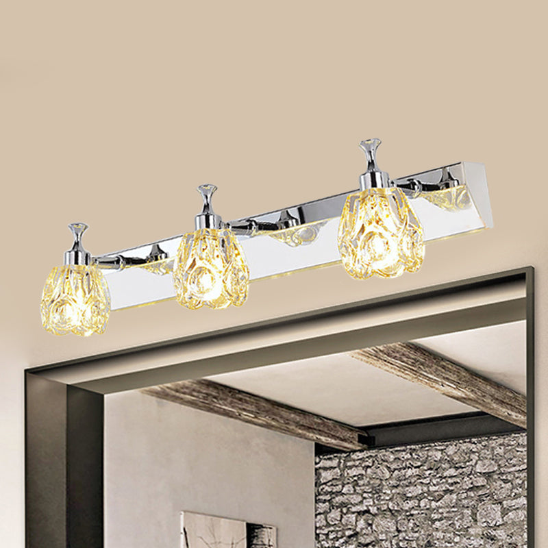 Chrome 1/2/3-Light Vanity Light Fixture Minimal Faceted Crystal Flower Wall Sconce in Warm/White Light 3.0 Chrome Clearhalo 'Modern wall lights' 'Modern' 'Vanity Lights' 'Wall Lights' Lighting' 812100